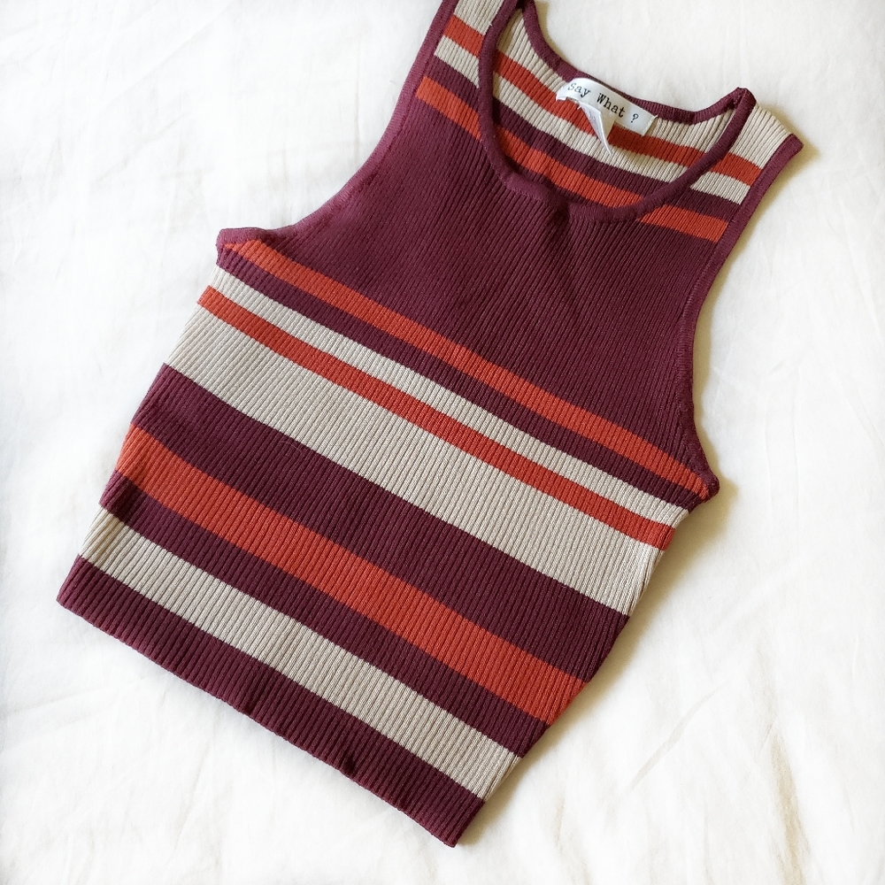 Striped ribbed crop tank top
